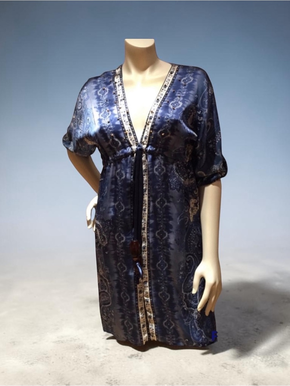 SINGLE DRESS - 100% Silk Blue/White Dress - Picture 2 of 6